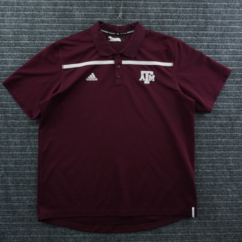 Adidas Texas A&M Aggies Polo Mens XL Maroon Short Sleeve Stripe NCAA Shirt